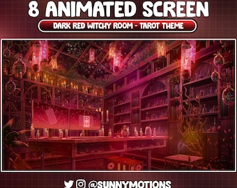 ANIMATED Stream Screen: Dark Red Gothic Witchy Room, Tarot Card Celestial, PC Set Up, Poison, Astronomy Twitch Scene Overlay, Ghost Vtuber