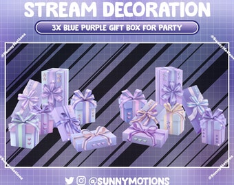 2 Animated Stream Decoration: Paste Blue Purple Party Gift Boxes, Birthday, Xmas, Year End Party, Celebrate Anniversary, Twitch Alert Add on