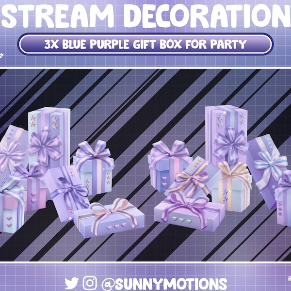 2 Animated Stream Decoration: Paste Blue Purple Party Gift Boxes, Birthday, Xmas, Year End Party, Celebrate Anniversary, Twitch Alert Add on