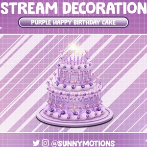 2x Animated Stream Decoration: Paste Pink Purple Blueberry Happy Birthday Cake, Sparkles Candle Party, Celebrate Anniversary Twitch Overlay