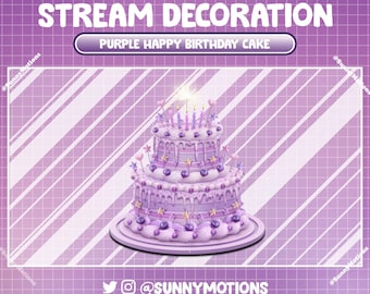 Animated Stream Decoration: Paste Pink Purple Blueberry Happy Birthday Cake, Sparkles Lit Candle Party, Celebrate Anniversary Twitch Overlay