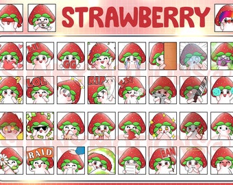 35 Lindo Chibi Kawaii Fresa Twitch Discord Mixer Youtube Emotes / Kawai Fruit Emoji / Suscriptor / Lealtad Sub Bit Badges / Red Emote