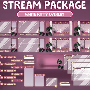 FULL ANIMATED Twitch Stream Package /  Twitch Cute White Dreamy Kitty Warm Pink House Heavy Rainy Day / Animated Overlay Mint Green Overlay