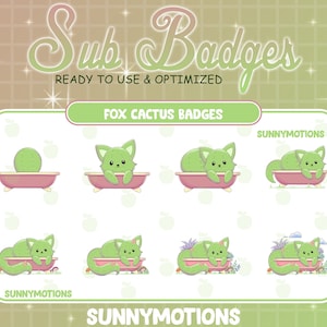 8x Green Fox Cactus Twitch Sub Badges / Kawaii Cute Succulent Plant Bit Badges / Desert Plant Badges For Streamers / Foxy Discord Youtube