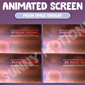 4x Animated Twitch Moon Dark Dreamy Space Universal Screens / Animated Overlay Sky Night Overlay / Miscellaneous / Streamer / Light Clouds