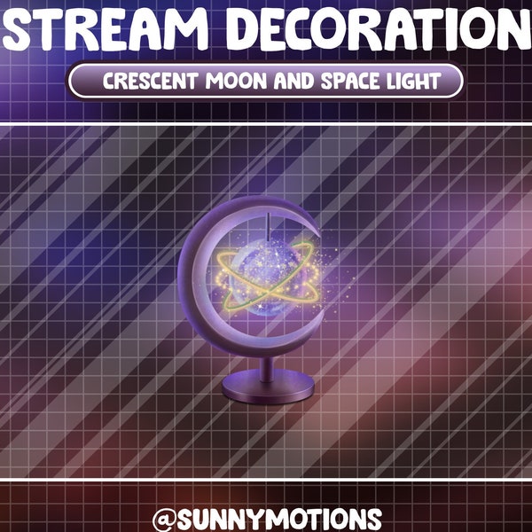 Animated Twitch Stream Decoration: Crescent Moon And Galaxy Space Light / Aesthetic Desk Lamp Twitch Overlay / Lights Add-on Kawaii Overlay