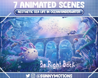 Animated Sea Life In Ocean, Underwater Twitch Screen Overlay, School of Fish, Whales, Bunny Slug, Coral Plant Stream Scene Vtuber Background