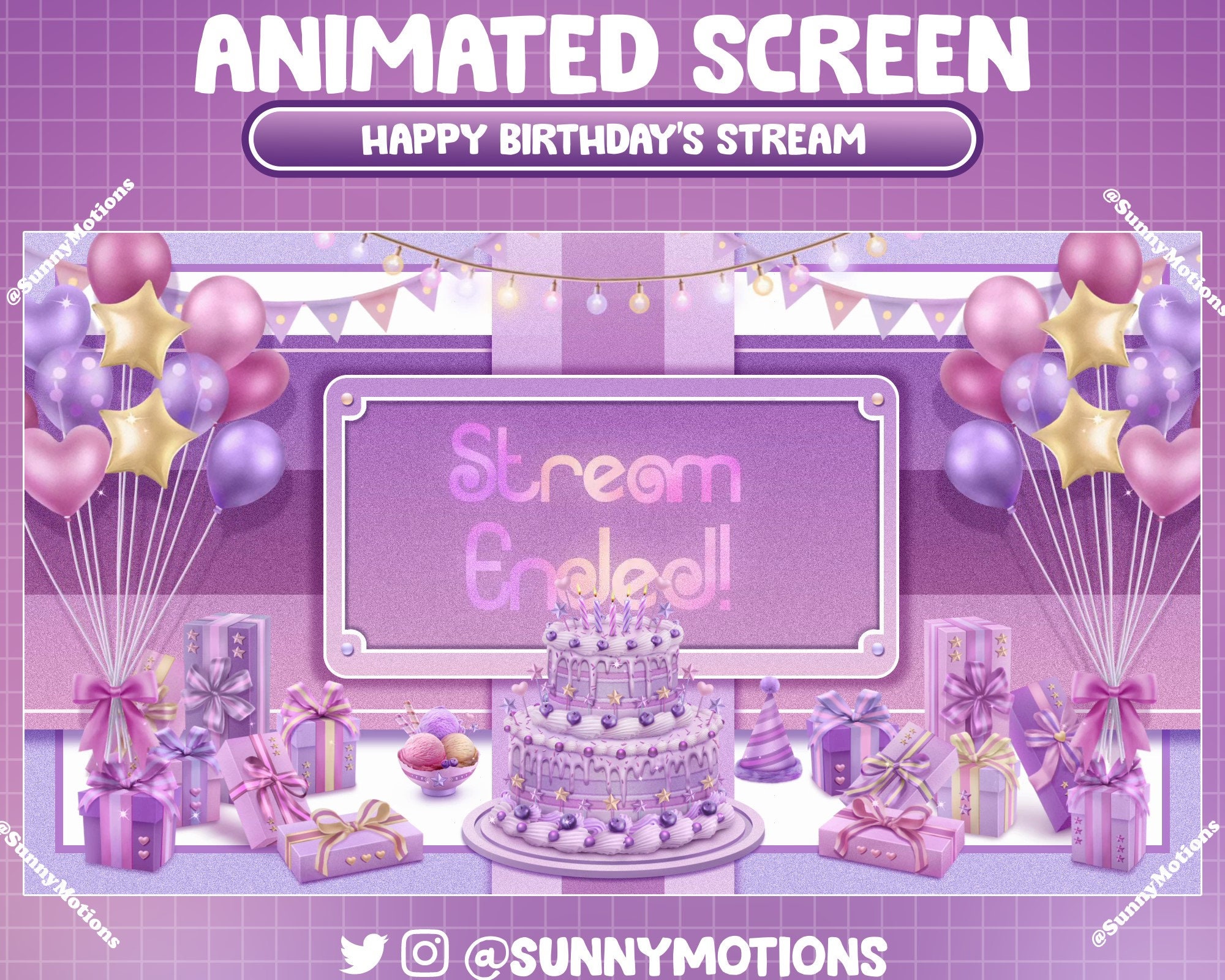 FULL ANIMATED Stream Package: Pastel Pink Purple Cozy Happy Birthday's ...