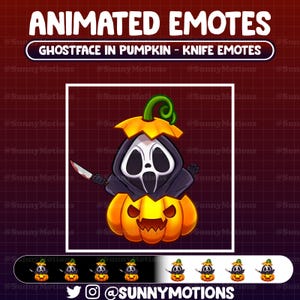 Animerade Twitch-emotes: Läskigt spökansikte i pumpa, kawaii spökansikte-överlägg Dead Killer Halloween Liemannen-emoji Stream Discord Mixer bild 4