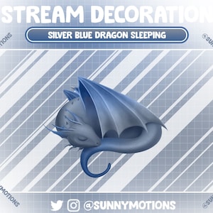 Animated Stream Decoration Sliver Blue Dragon Sleeping / Winter Legendary Creature / Mythological Origin Add-on Kawaii Dragon Twitch Overlay