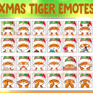 Christmas Twitch Discord Emotes Cute Tiger / Kawai Animal Emoji / Chibi Emote / Sub Bit Badges / Cozy Love Lurk Cry / Xmas Tiger Stream Pack