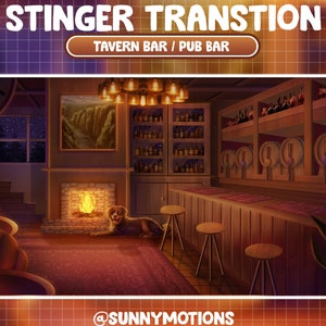 Animated Twitch Stream Stinger Transition: Cozy Warm House Overlay / Tavern Pub Bar / West Café / Cocktail / Collie / Bernese Alerts Screen