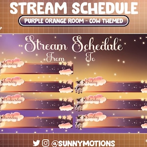 Streamschema Twitch-overlay: Lo-fi Esthetic Purple Orange Galaxy Milk Cow, Daisy Flower Night House, Cosy Gamer Black White Cow-thema