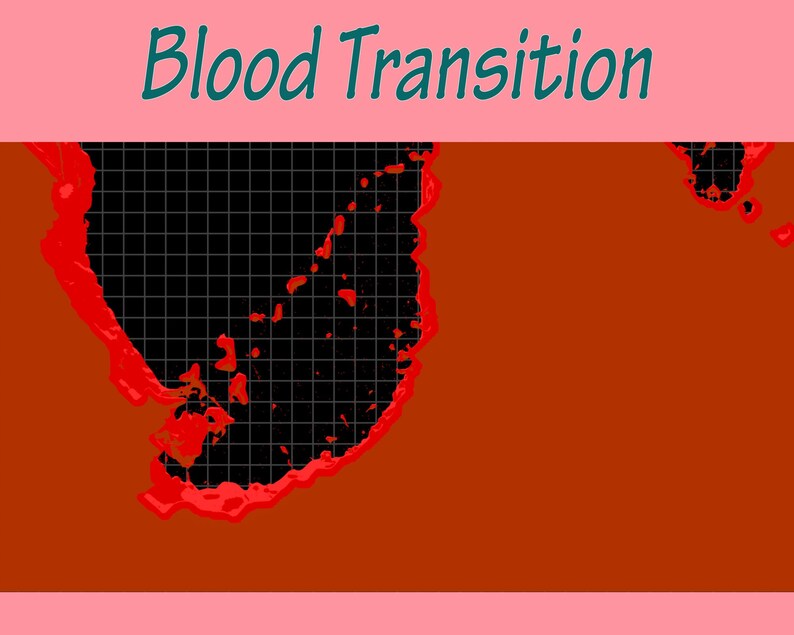 May include: A red and black abstract image with the text "Blood Transition" at the top. The image appears to be a stylized representation of a map with a grid overlay.