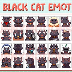 32x Twitch Discord エモート 黒猫 / 子猫 / 猫 / ストリーム エモート パック / ストリーマー / かわいい絵文字 / かわいいちび子猫エモート ブラック バンドル