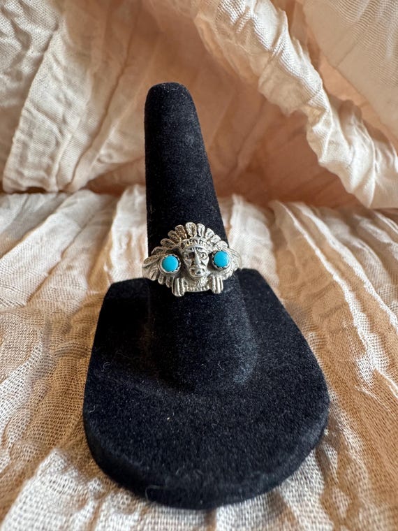Native American Head Piece with two Turquoise Sto… - image 1