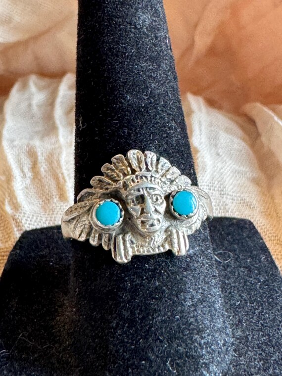Native American Head Piece with two Turquoise Sto… - image 5