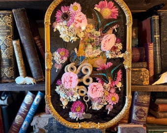 Antique Bubble Glass Butterfly/Snake Skeleton Frame “Mon Amour"