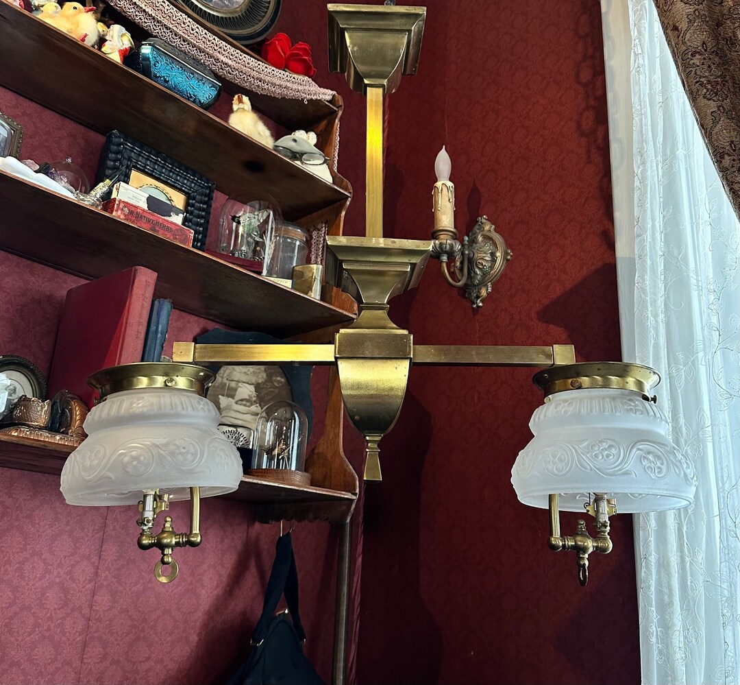 Antique Gas Copper Light Fixture Etsy