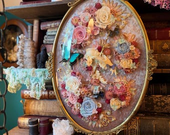 Antique Bubble Glass Insect Art, Skulls, Dagger, Swallowtail, Butterflies, Pink Art