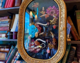 Antique Bubble Glass Butterfly/Beatle/Snake Skeleton Frame “Lady Elizabeth"