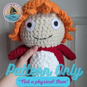 May include: Crochet pattern for a red and white amigurumi doll with orange hair. The pattern is for a crocheted doll, not a physical doll. The text "Pattern Only *Not a physical Item*" is on the image.