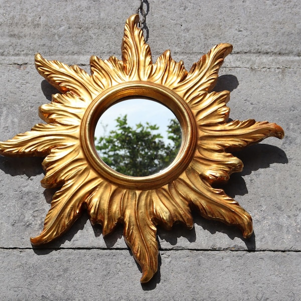 Midcentury Hollywood Regency sunburst butler golden mirror (ST.58)
