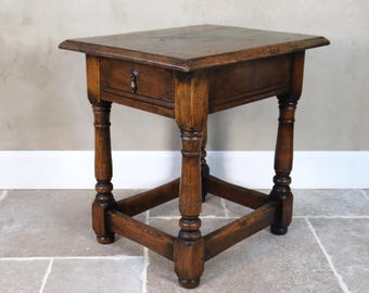 Antique style solid oak single drawer patinated joint stool bench  (ST.)