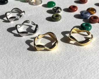 Stapelring unregelmäßiger geometrischer Ring offene 925er Silberring und Goldring