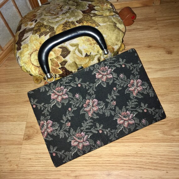 Vintage Tapestry Needlepoint Floral Purse 50s 60s