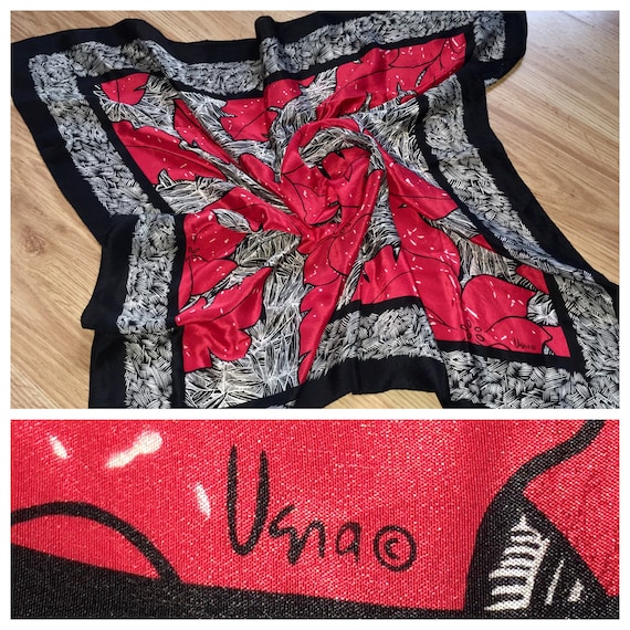 Vintage Vera Neumann Black Red Silk Square Scarf