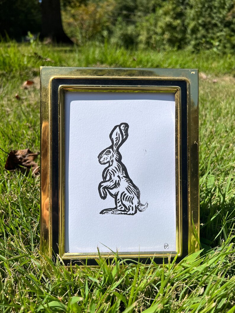 Lynocut Rabbit Hare Original Linocut Print, Rabbit Linocut Print, Rabbit Art Print ...