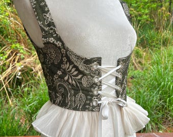 Cinturón de corsé hecho a mano con tela vintage, top de corsé Ren Faire, cinturón de corsé con tapiz floral, corpiño de corsé bajo el busto, renacimiento