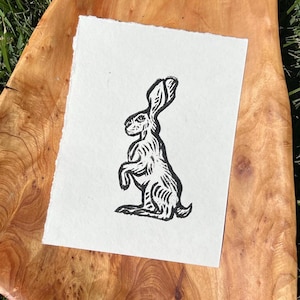 Hare Original Linocut Print, Rabbit Linocut Print, Rabbit Art Print, Wild Hare Art Print, Bunny Linocut Print,Original Painting
