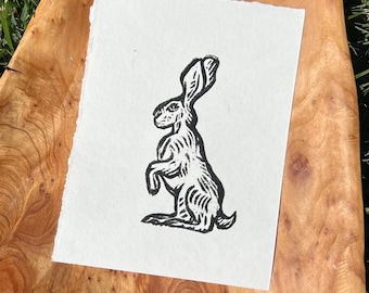 Hare Original Linocut Print, Rabbit Linocut Print, Rabbit Art Print, Wild Hare Art Print, Bunny Linocut Print,Original Painting