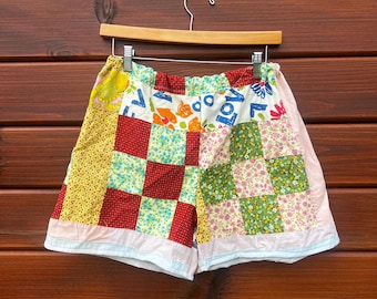Handmade vintage quilt shorts, cottagecore shorts, cowgirl, boho, quilted shorts, handmade reworked