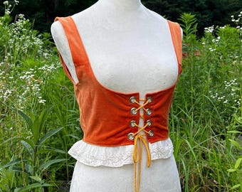 Cinturón tipo corsé hecho a mano con tela vintage de los años 70, top corsé para feria renacentista, cinturón corsé, corpiño corsé bajo el busto, estilo renacentista.