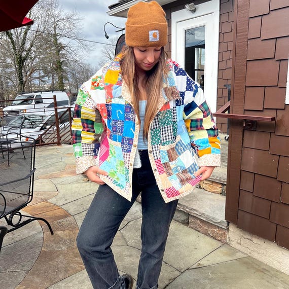 Multicolored patchwork quilt jacket, Handmade qui… - image 1