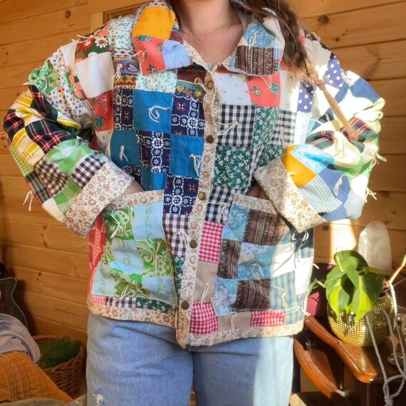Multicolored patchwork quilt jacket, Handmade qui… - image 9