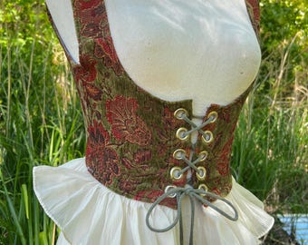 Handmade Corset Vest Belt made of Vintage Fabric, Ren Faire Corset Top, Floral Tapestry Corset Belt, underbust corset bodice, Renaissance