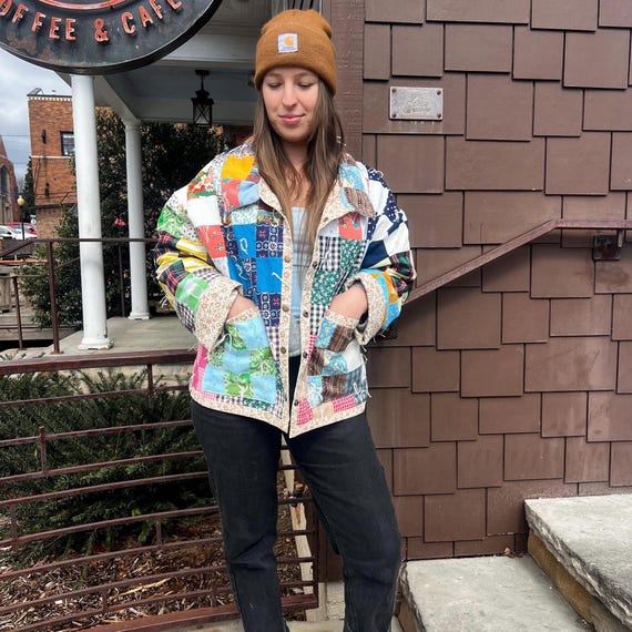 Multicolored patchwork quilt jacket, Handmade qui… - image 3