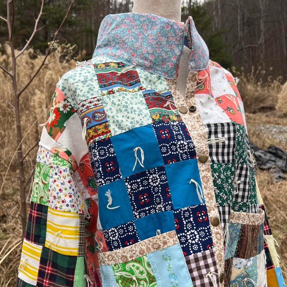 Multicolored patchwork quilt jacket, Handmade qui… - image 12
