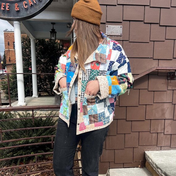 Multicolored patchwork quilt jacket, Handmade qui… - image 4