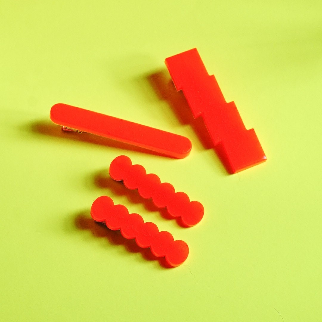 Neon Orange Barrettes Etsy