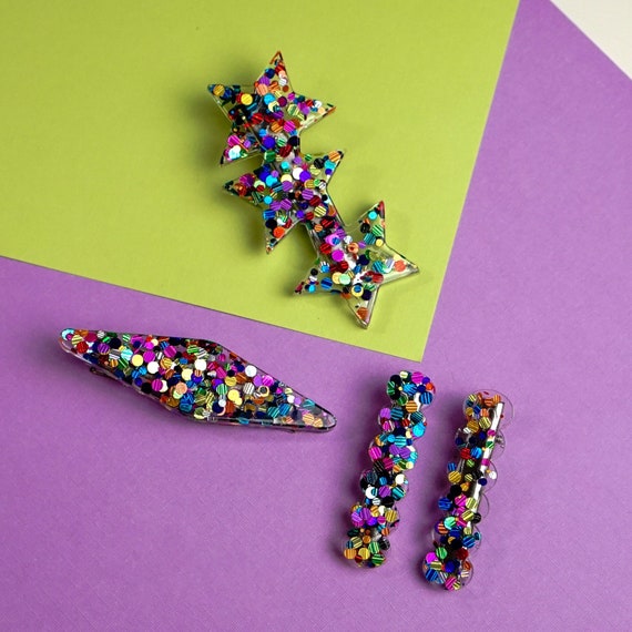 Vintage Confetti Barrettes Vintage Hair Barrette, 1940s Confetti Glitter Hair Barrette  main image 4