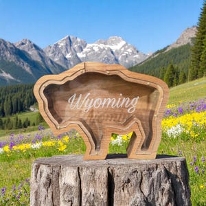 Bison Coin Bank, Wooden Buffalo Bank, Wooden Piggy Bank