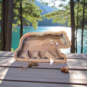 Bear Coin Bank, Wooden Bear Bank, Wooden Piggy Bank