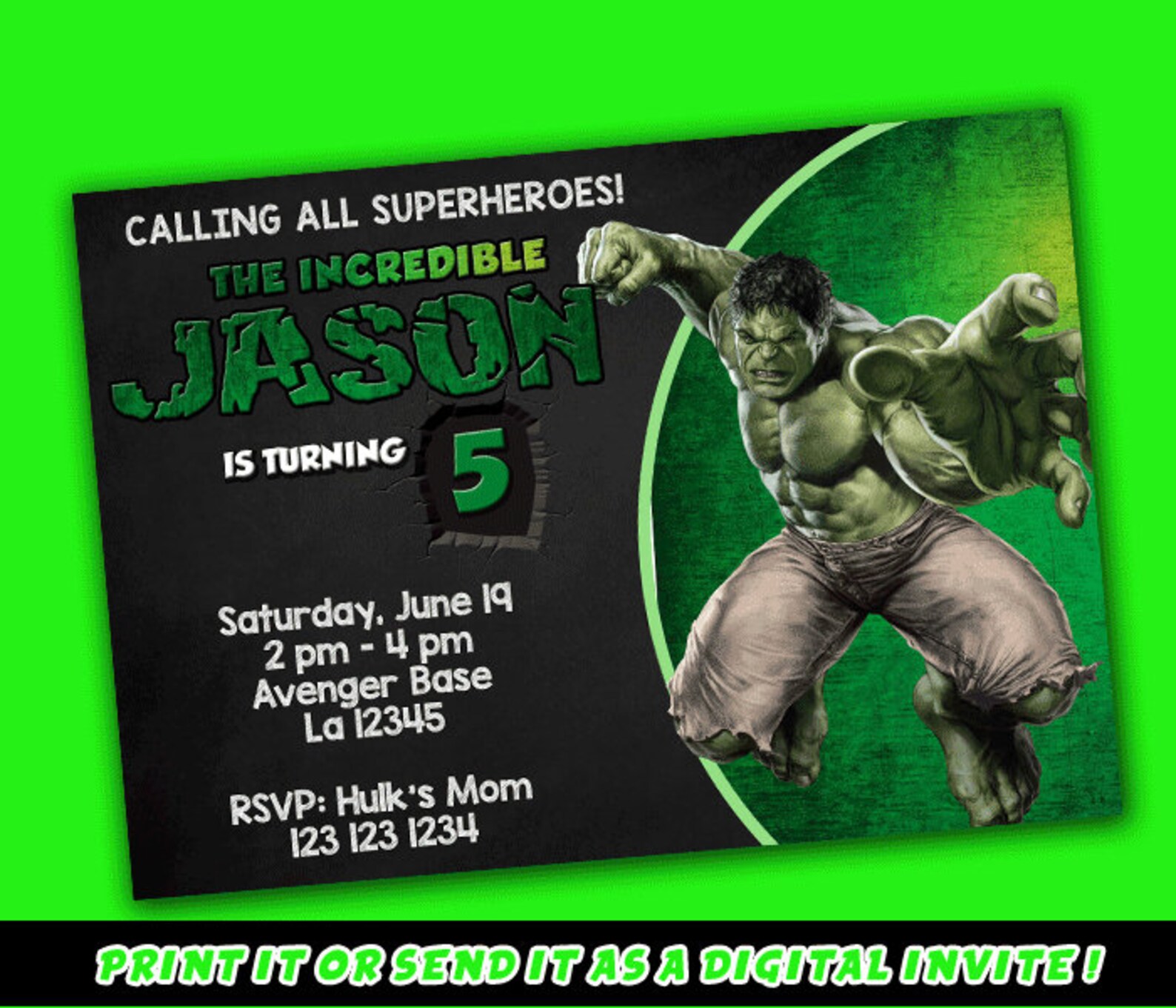 Hulk Birthday Invitation Printable Invitation Digital Etsy