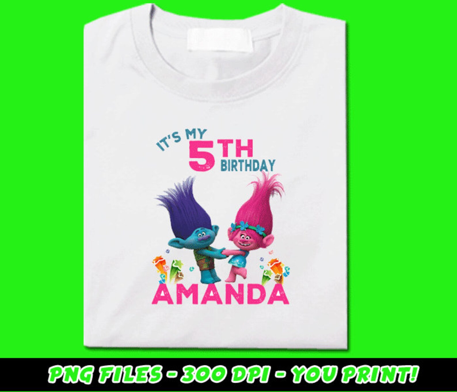 Trolls Birthday Shirt Design Iron On Transfer Digital File | Etsy