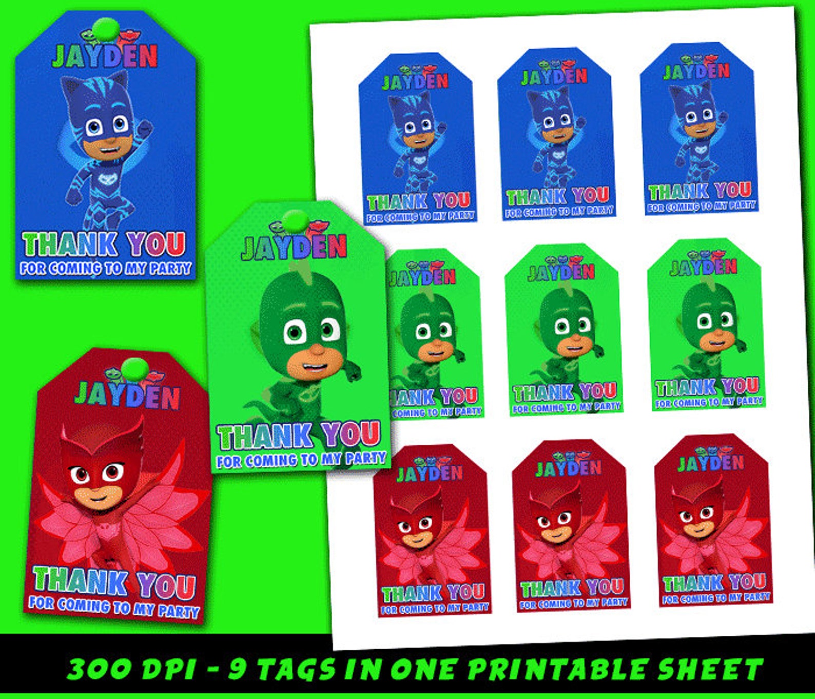 Pj Masks Thank You Tags Design Favor Tag Digital File | Etsy